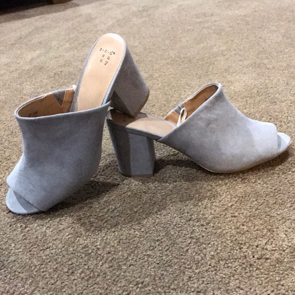 Like New A New Day sz 8.5 wide grey slides with heel faux suede
